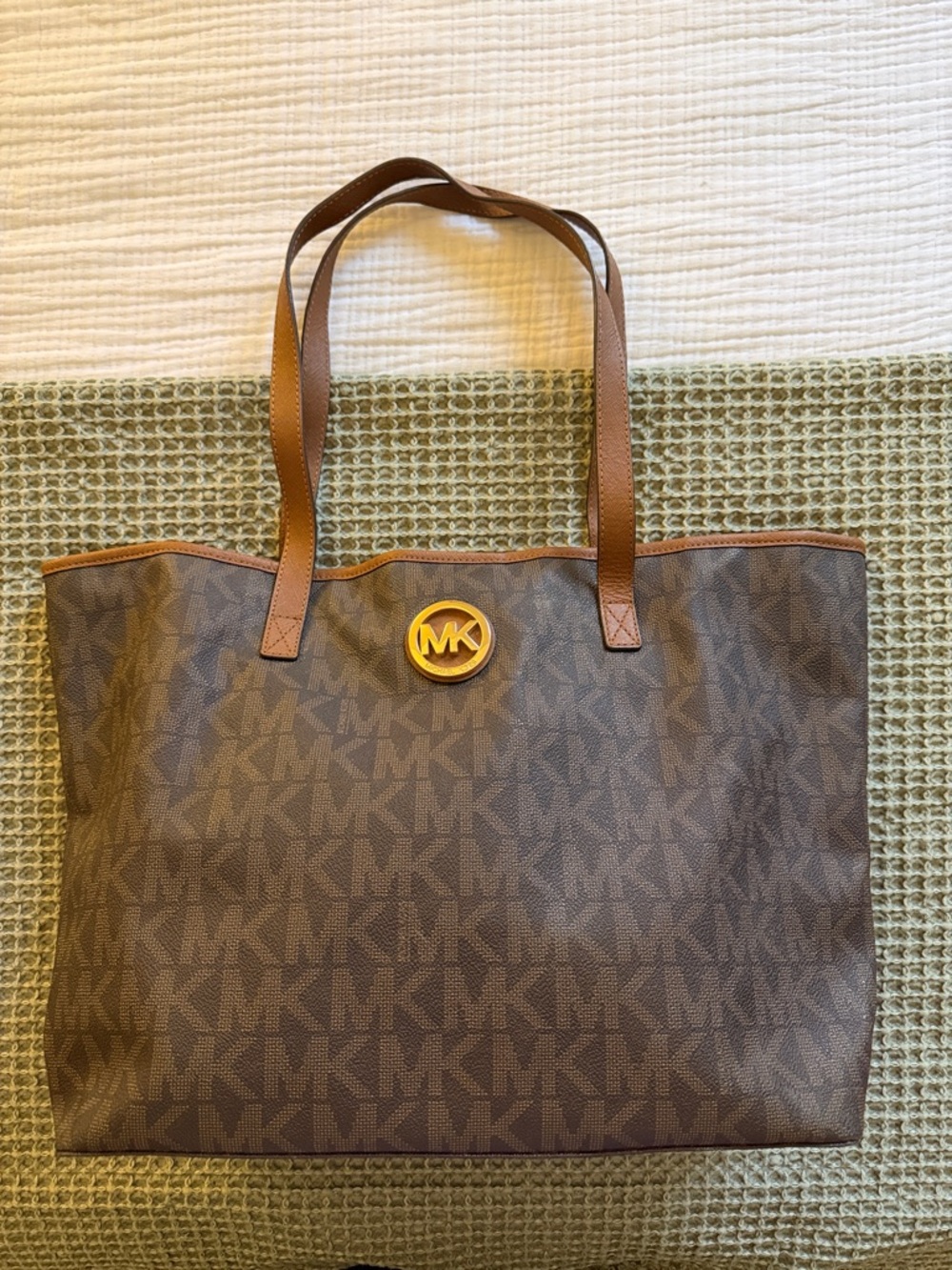 Michael Kors Brown MK Signature Tote with Gold Logo